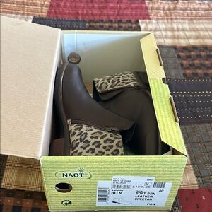 Naot Helm Soft Brown Leather Ankle Boots with Cheetah Pattern
